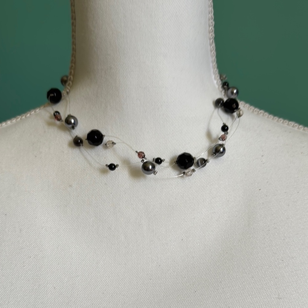 Sophisticated Black and Silver Beaded Necklace